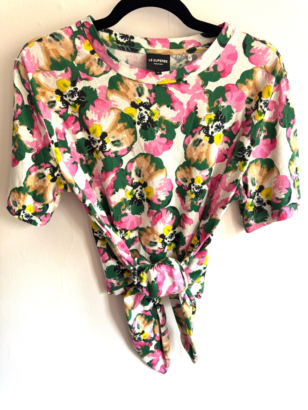 Le Superbe Frida’s Tied Up Tee Pink Floral Tie Women’s Top